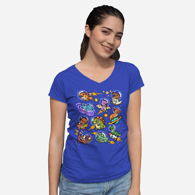 Space Dinosaurs-Womens-V-Neck-Tee-GoshWow