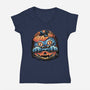 Blue Tiger Pumpkin-Womens-V-Neck-Tee-glitchygorilla