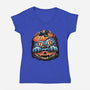 Blue Tiger Pumpkin-Womens-V-Neck-Tee-glitchygorilla