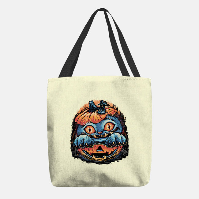 Blue Tiger Pumpkin-None-Basic Tote-Bag-glitchygorilla