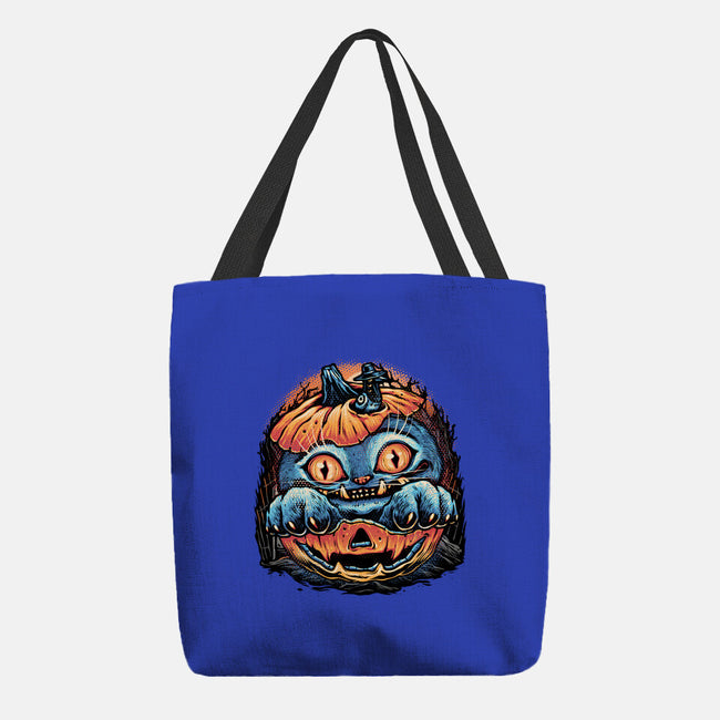 Blue Tiger Pumpkin-None-Basic Tote-Bag-glitchygorilla