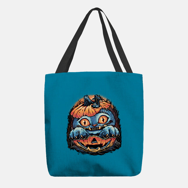 Blue Tiger Pumpkin-None-Basic Tote-Bag-glitchygorilla
