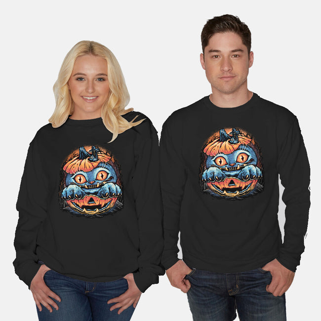 Blue Tiger Pumpkin-Unisex-Crew Neck-Sweatshirt-glitchygorilla