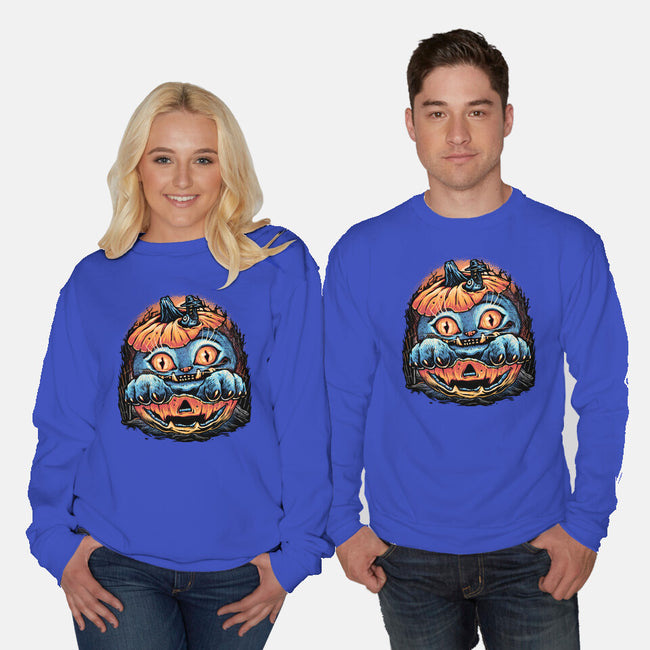 Blue Tiger Pumpkin-Unisex-Crew Neck-Sweatshirt-glitchygorilla