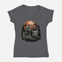 Retro Graveyard-Womens-V-Neck-Tee-glitchygorilla