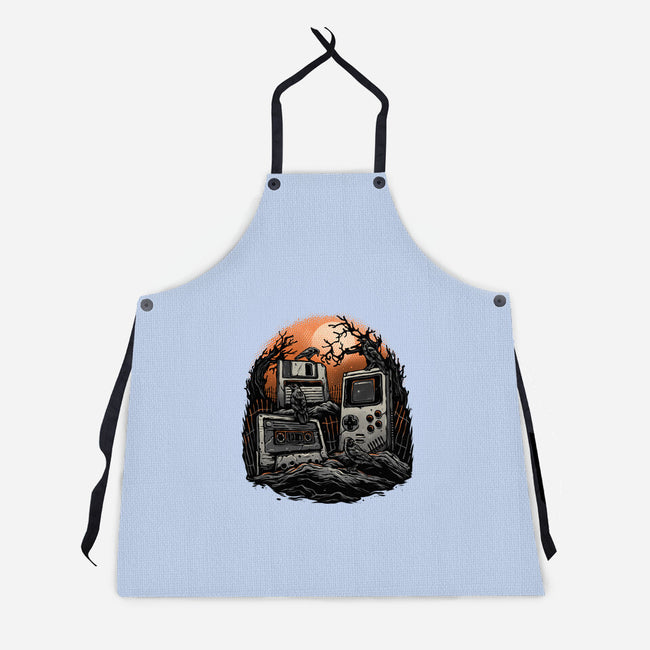 Retro Graveyard-Unisex-Kitchen-Apron-glitchygorilla