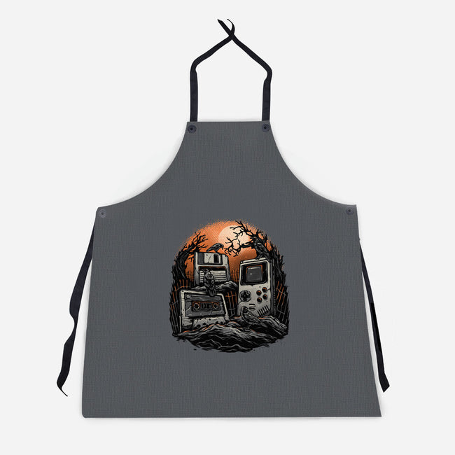 Retro Graveyard-Unisex-Kitchen-Apron-glitchygorilla