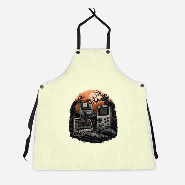 Retro Graveyard-Unisex-Kitchen-Apron-glitchygorilla
