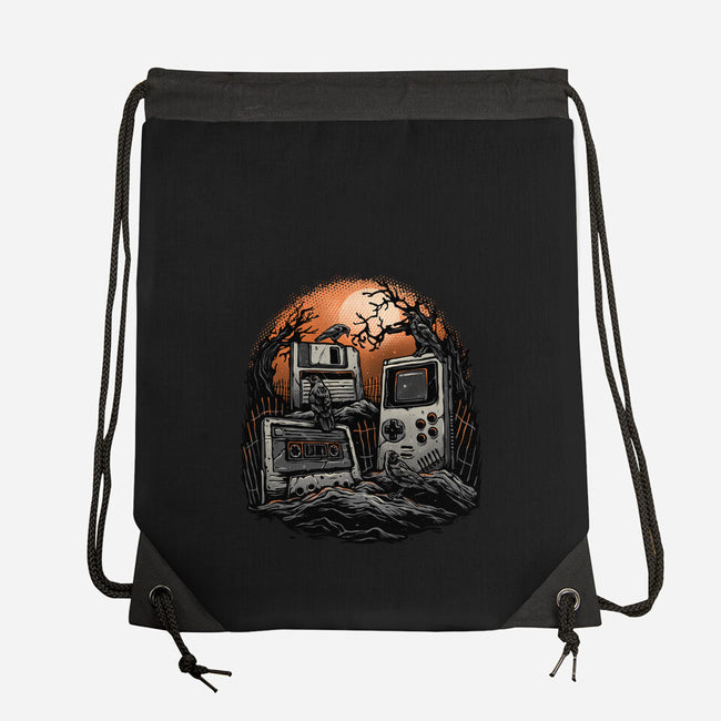 Retro Graveyard-None-Drawstring-Bag-glitchygorilla