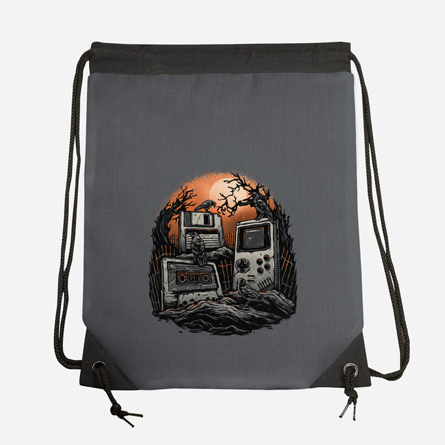 Retro Graveyard-None-Drawstring-Bag-glitchygorilla