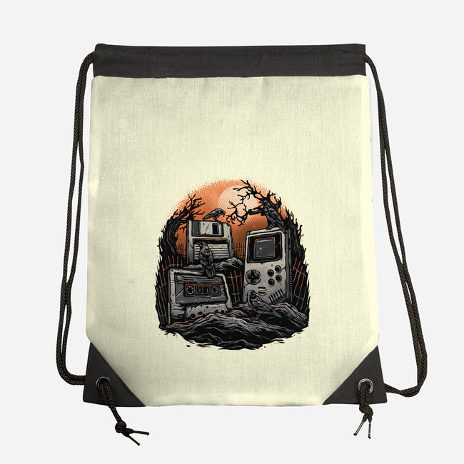 Retro Graveyard-None-Drawstring-Bag-glitchygorilla