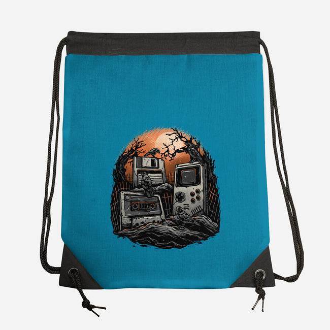 Retro Graveyard-None-Drawstring-Bag-glitchygorilla
