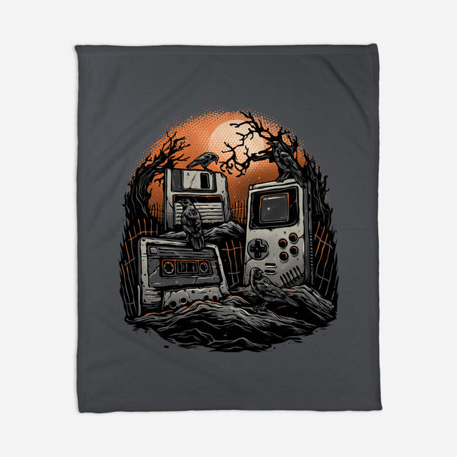 Retro Graveyard-None-Fleece-Blanket-glitchygorilla