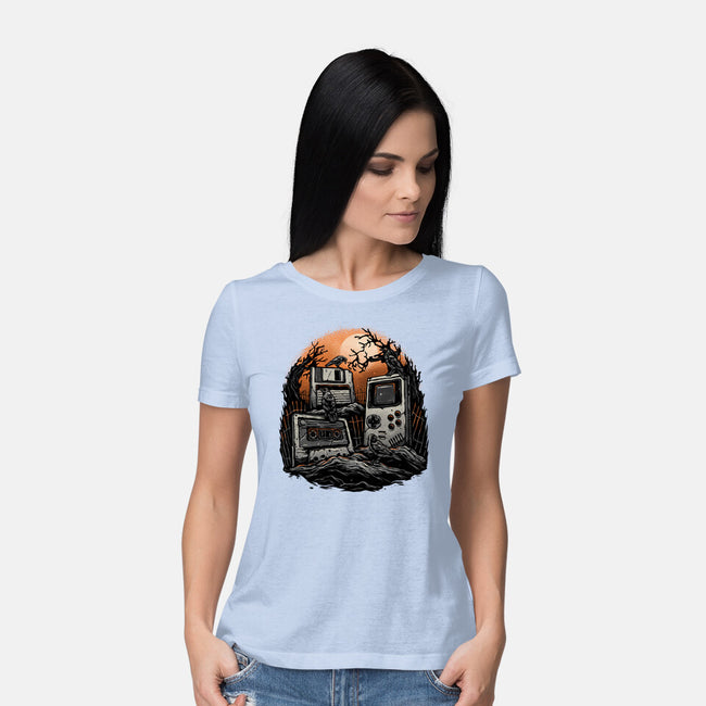Retro Graveyard-Womens-Basic-Tee-glitchygorilla