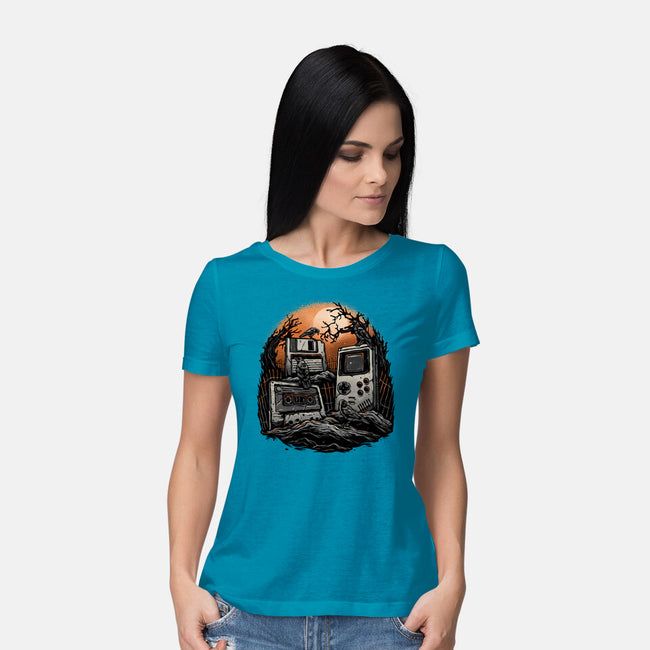 Retro Graveyard-Womens-Basic-Tee-glitchygorilla