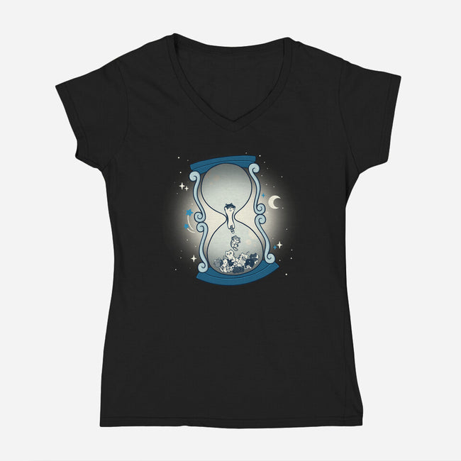 Hourglass Cat-Womens-V-Neck-Tee-Freecheese