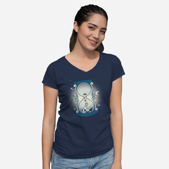Hourglass Cat-Womens-V-Neck-Tee-Freecheese