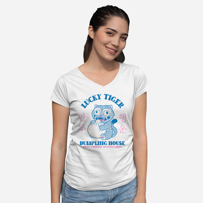 Lucky Tiger Dumpling House-Womens-V-Neck-Tee-sachpica
