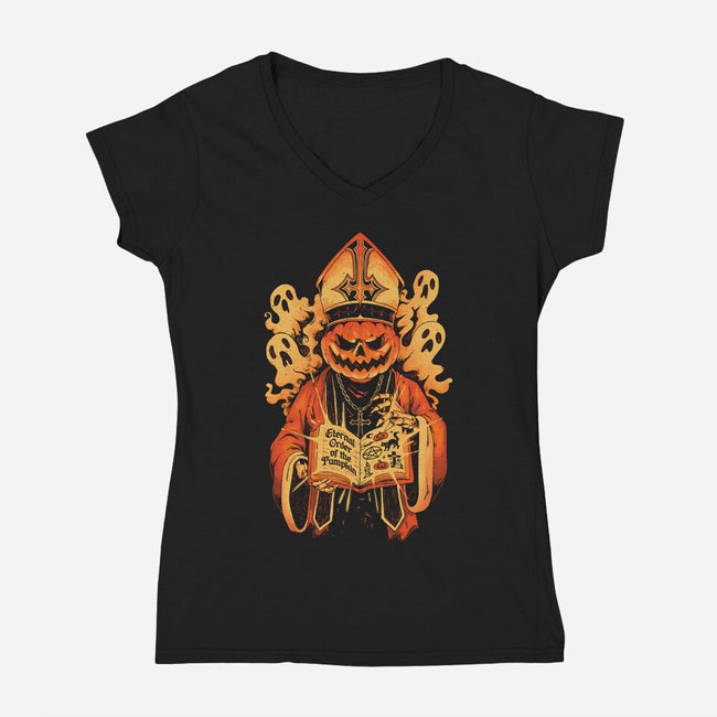 Eternal Order Of The Pumpkin-Womens-V-Neck-Tee-eduely