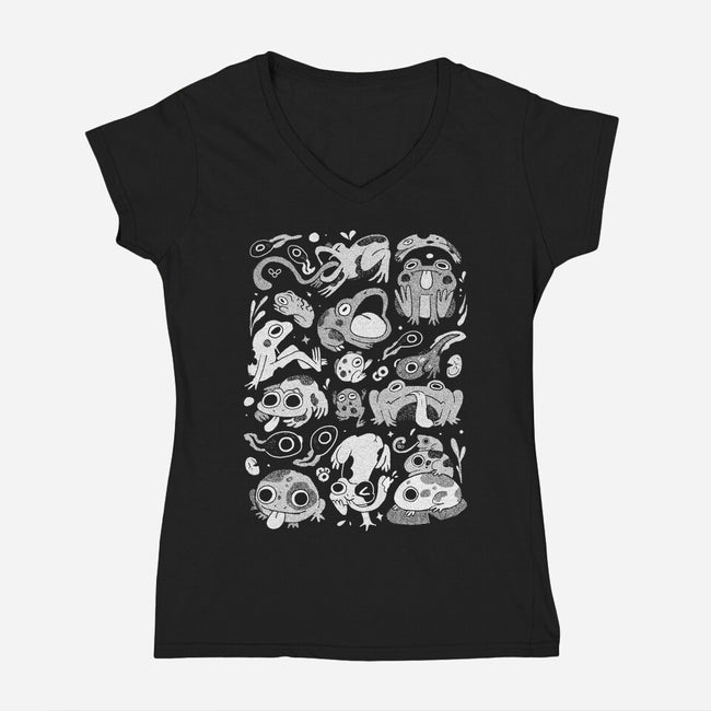 Froggy Overload-Womens-V-Neck-Tee-eduely