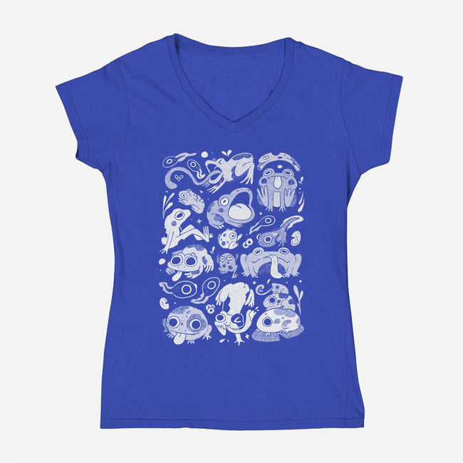 Froggy Overload-Womens-V-Neck-Tee-eduely