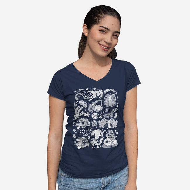 Froggy Overload-Womens-V-Neck-Tee-eduely