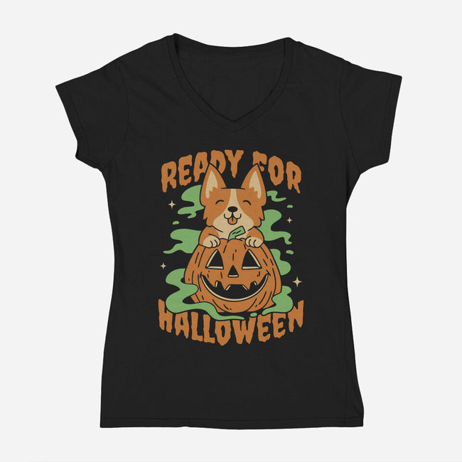 Ready For Halloween-Womens-V-Neck-Tee-brunopires