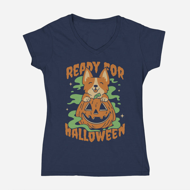 Ready For Halloween-Womens-V-Neck-Tee-brunopires