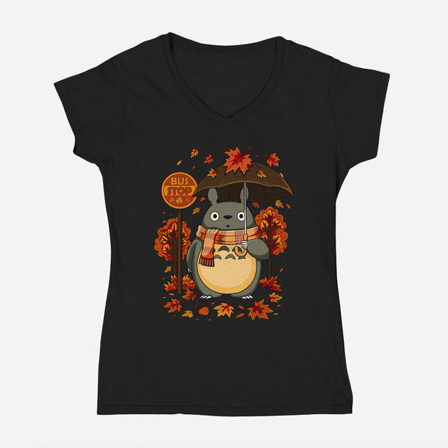 Autumn Bus Stop-Womens-V-Neck-Tee-JamesQJO