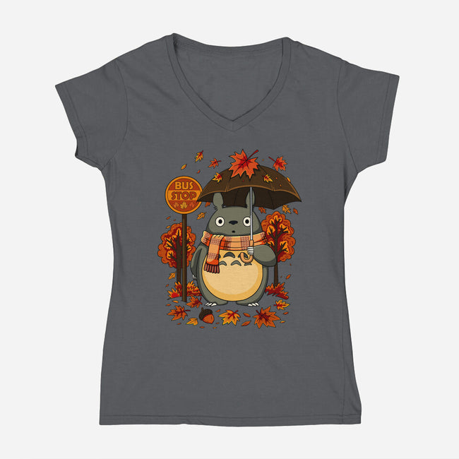 Autumn Bus Stop-Womens-V-Neck-Tee-JamesQJO