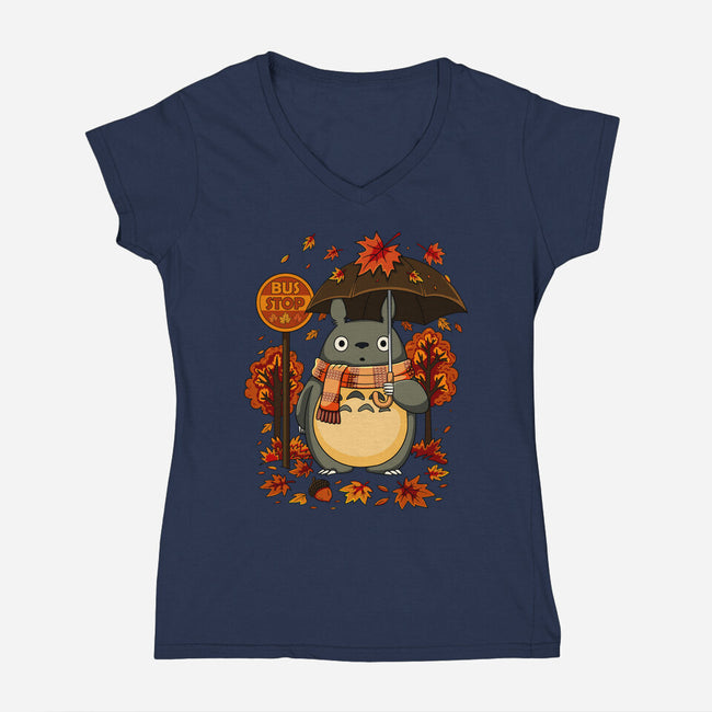 Autumn Bus Stop-Womens-V-Neck-Tee-JamesQJO