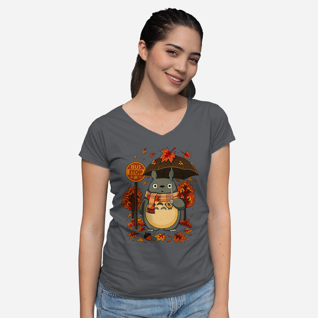 Autumn Bus Stop-Womens-V-Neck-Tee-JamesQJO