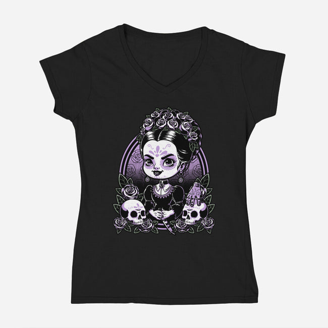 Gothic Muerte Girl-Womens-V-Neck-Tee-Studio Mootant
