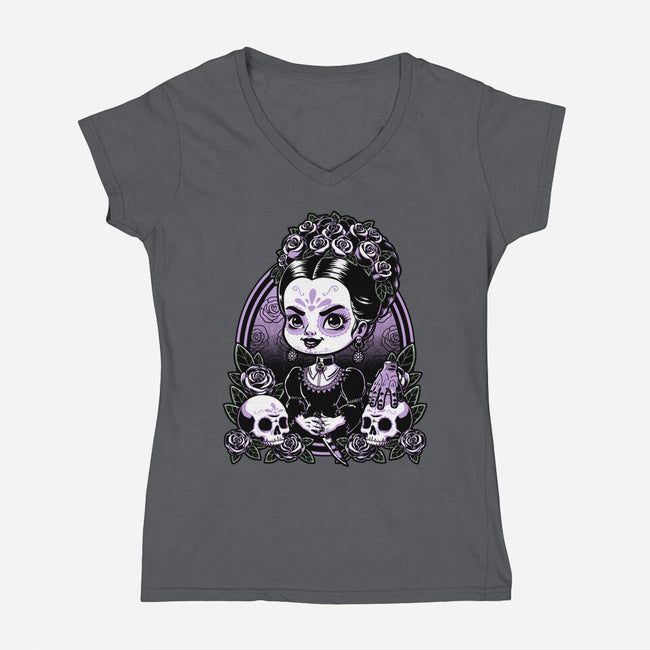 Gothic Muerte Girl-Womens-V-Neck-Tee-Studio Mootant
