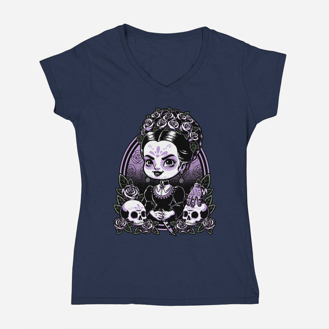 Gothic Muerte Girl-Womens-V-Neck-Tee-Studio Mootant