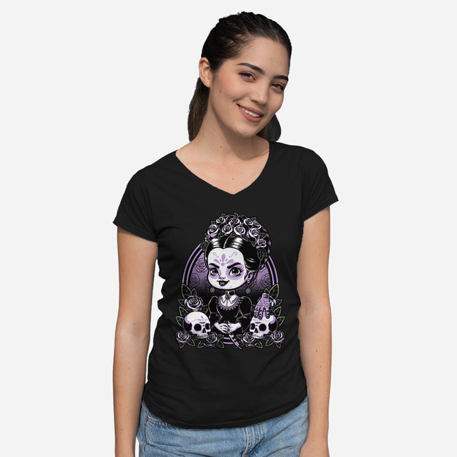 Gothic Muerte Girl-Womens-V-Neck-Tee-Studio Mootant