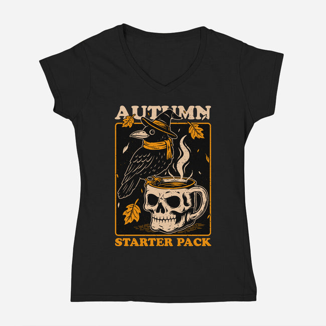 Crow Autumn Coffee-Womens-V-Neck-Tee-Studio Mootant