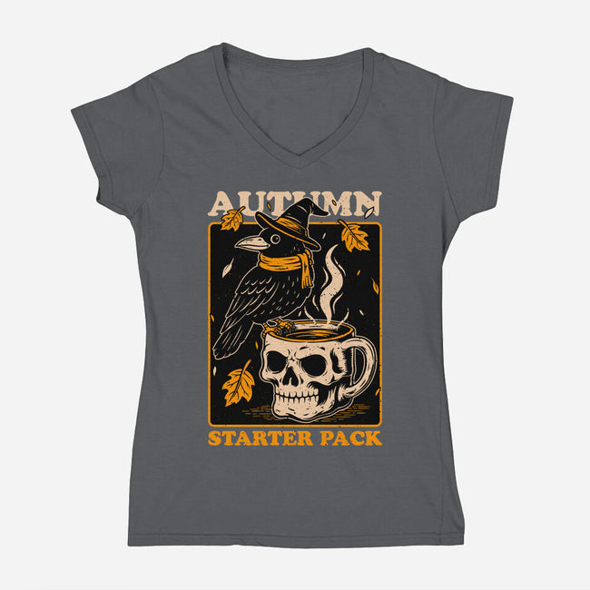 Crow Autumn Coffee-Womens-V-Neck-Tee-Studio Mootant