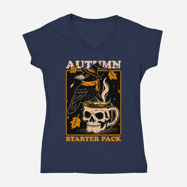 Crow Autumn Coffee-Womens-V-Neck-Tee-Studio Mootant