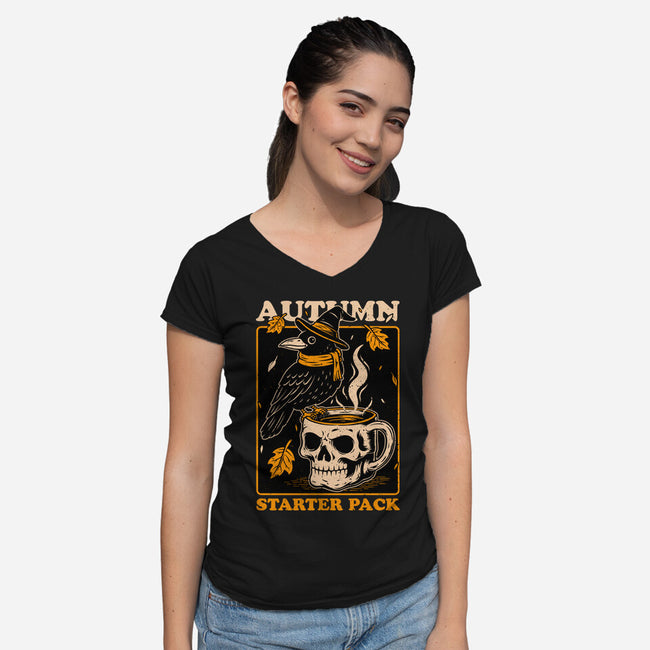 Crow Autumn Coffee-Womens-V-Neck-Tee-Studio Mootant