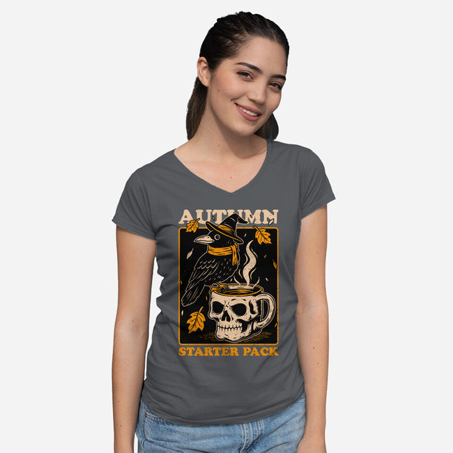 Crow Autumn Coffee-Womens-V-Neck-Tee-Studio Mootant
