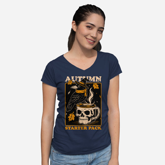 Crow Autumn Coffee-Womens-V-Neck-Tee-Studio Mootant