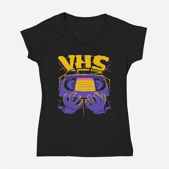 Video Horror System-Womens-V-Neck-Tee-estudiofitas