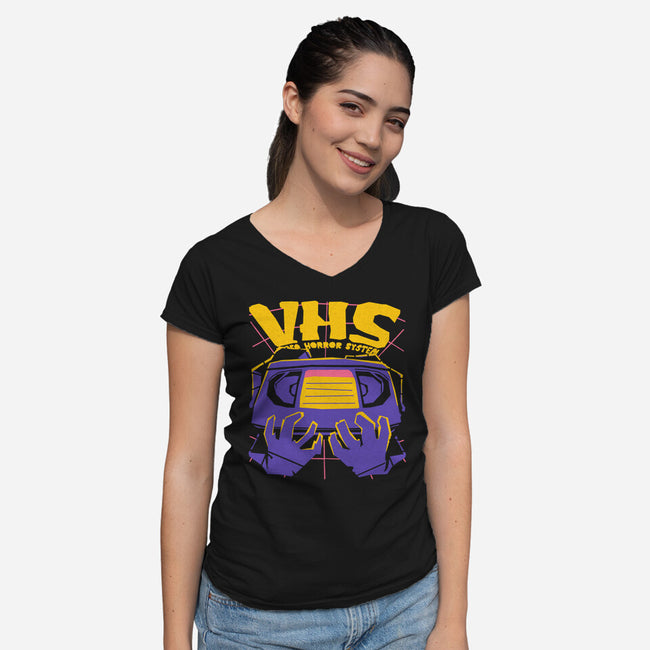 Video Horror System-Womens-V-Neck-Tee-estudiofitas