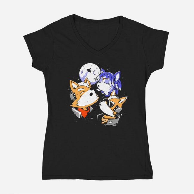 Three Fox Moon-Womens-V-Neck-Tee-8BitHobo