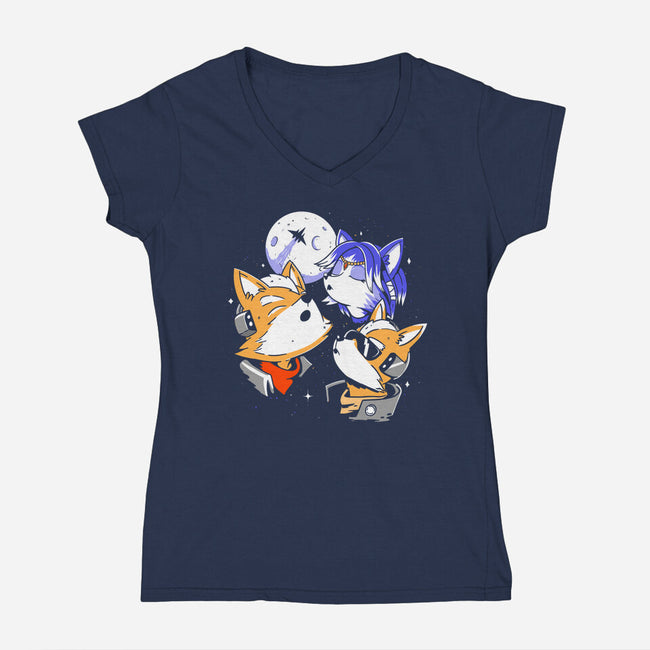 Three Fox Moon-Womens-V-Neck-Tee-8BitHobo