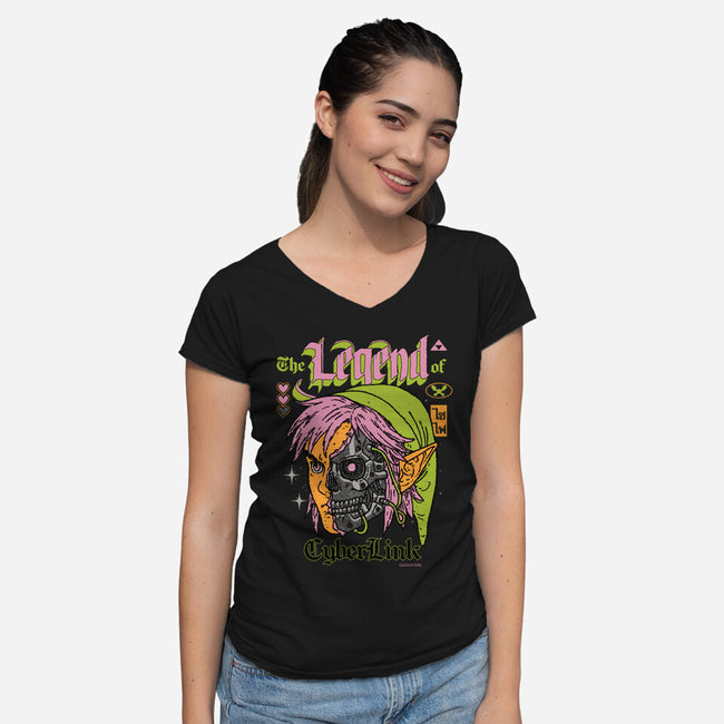 The Legend Of CyberLink-Womens-V-Neck-Tee-Hafaell