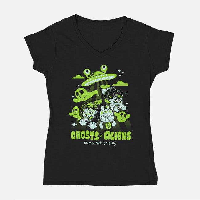 Ghosts And Aliens-Womens-V-Neck-Tee-Catsuumi