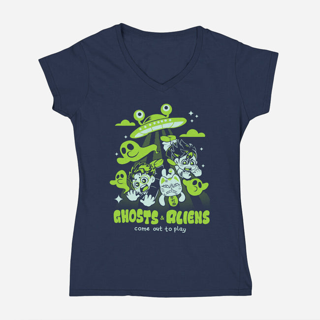 Ghosts And Aliens-Womens-V-Neck-Tee-Catsuumi