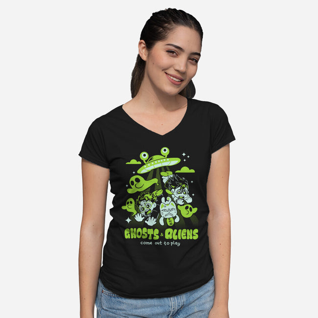 Ghosts And Aliens-Womens-V-Neck-Tee-Catsuumi